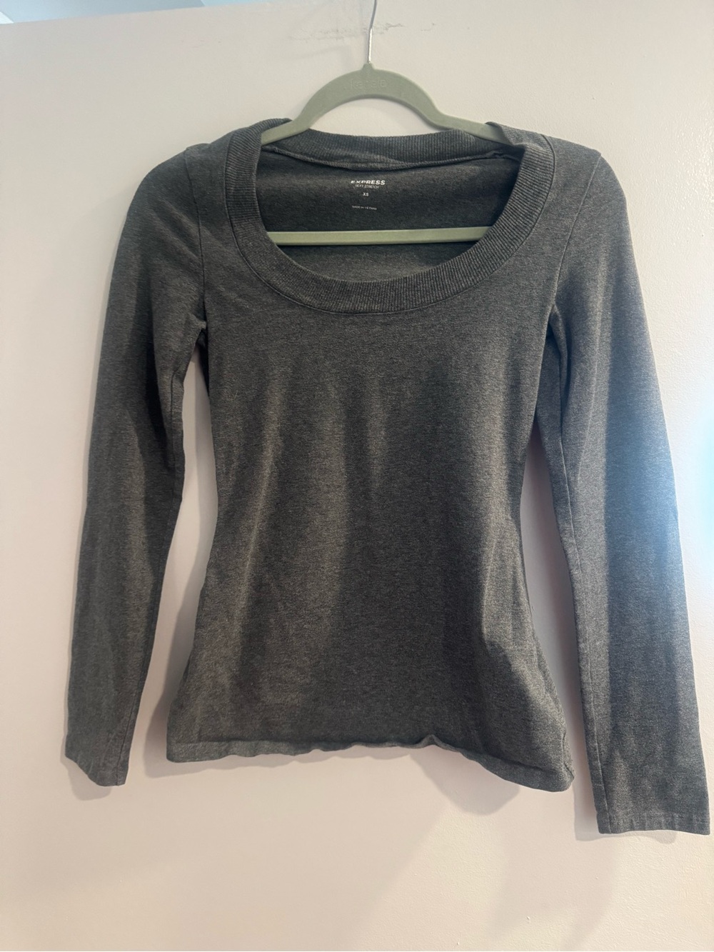 Y2K Express Gray Stretch Scoop Neck Long Sleeve Top XS Sexy Fitted